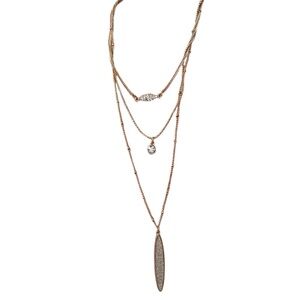 Charming Charlie Elegant Gold Layered Necklace with Crystal Accents